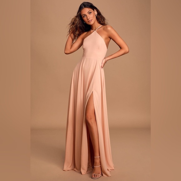 Lulus peach chiffon maxi dress nwt